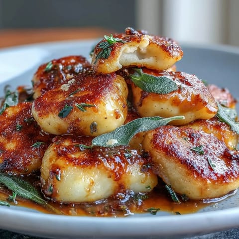Pan-fried potato gnocchi tossed in rich, nutty brown butter with crispy sage, garnished with lemon zest and Parmesan for an elegant weeknight meal.  