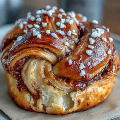 Golden Swedish cardamom buns twisted with fragrant spiced filling, topped with crunchy pearl sugar, perfect for cozy fika moments.
