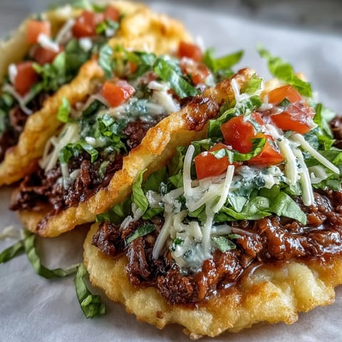Savory beef filling nestled in light, airy cloud bread taco shells pictured.