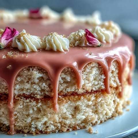 Bridal Shower Rosé Velvet Cake with elegant gold drip, perfect for celebrations.