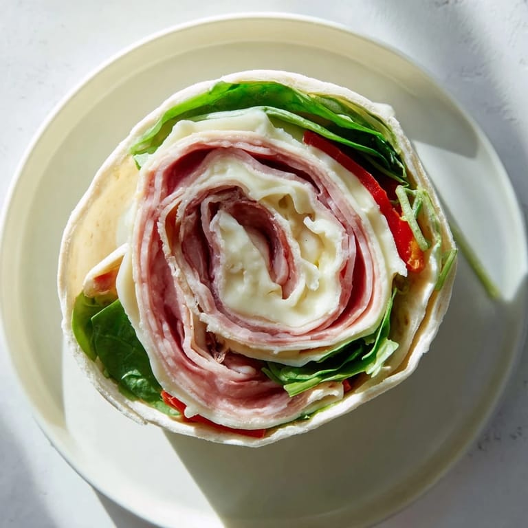 A close-up view of the perfectly sliced Turkey and Provolone Pinwheels, ready to serve with a light sauce.