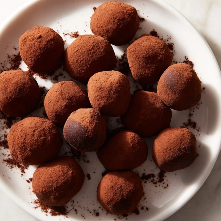 A plate of decadent Dark Chocolate Truffles, offering a creamy, melt-in-your-mouth experience.