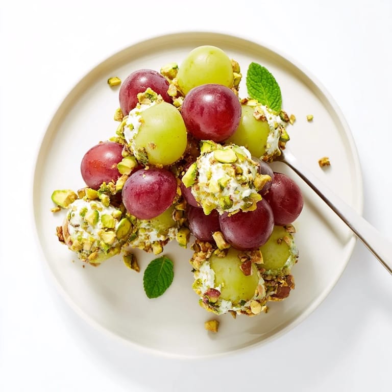 Vibrant photo of a sparkling grape cluster appetizer, ready to serve for your holiday party.