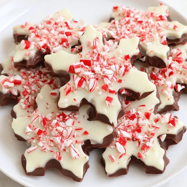 Delicious homemade Peppermint Bark Snowflakes, a beautiful dessert perfect for holiday gift giving.