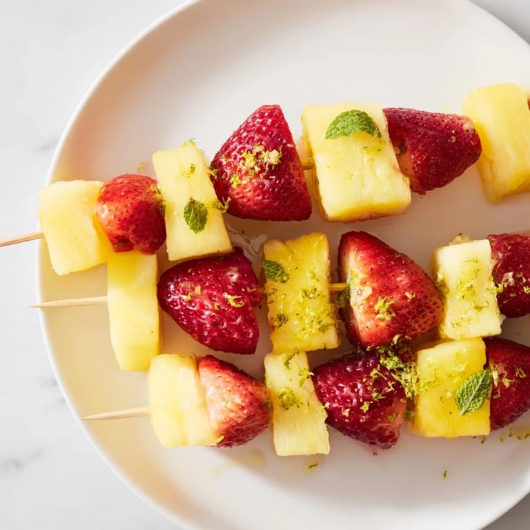 Fresh fruit skewers: Enjoy the taste of sweet strawberries and pineapple, perfect for a summer snack.