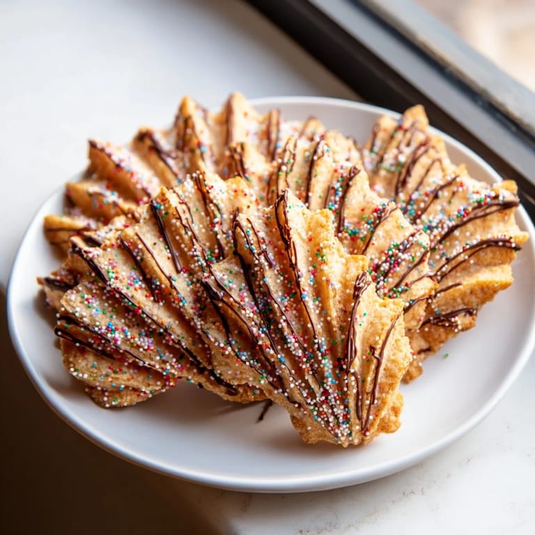 Buttery and delicate, a stunning fan of spritz cookies sprinkled with colorful sugars, freshly baked.