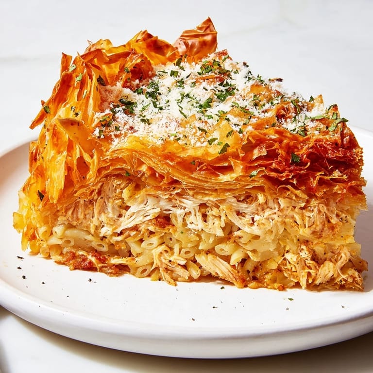 Imagine the savory aroma of this beautiful Chicken and Pasta Crinkle Cake, perfect for a special meal.