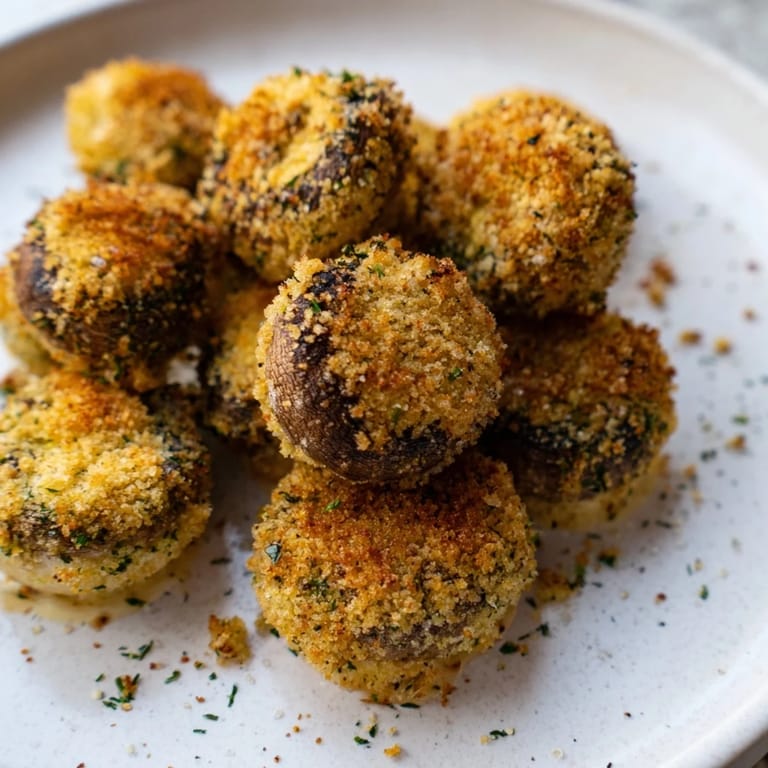 Oven-baked Ranch-Seasoned Crispy Mushrooms: a close-up showcasing the perfectly seasoned, golden exterior.