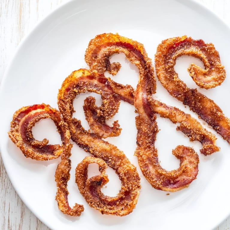Freshly baked Spiced Bacon Twists with a sweet and spicy glaze, arranged neatly on a parchment-lined tray.  