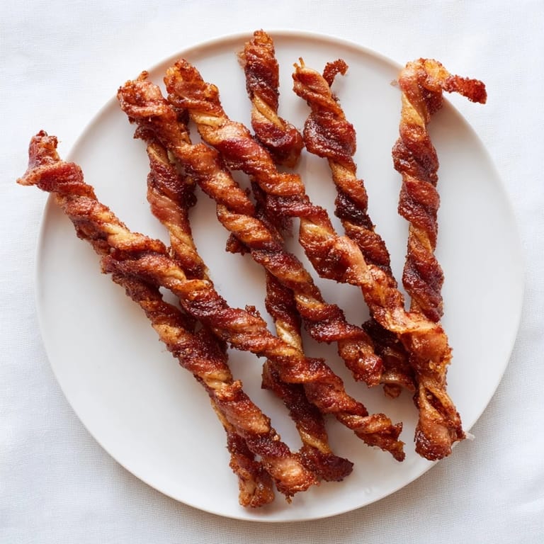 Savory Spiced Bacon Twists cooling on a wire rack, showcasing their caramelized texture and aromatic blend of spices.