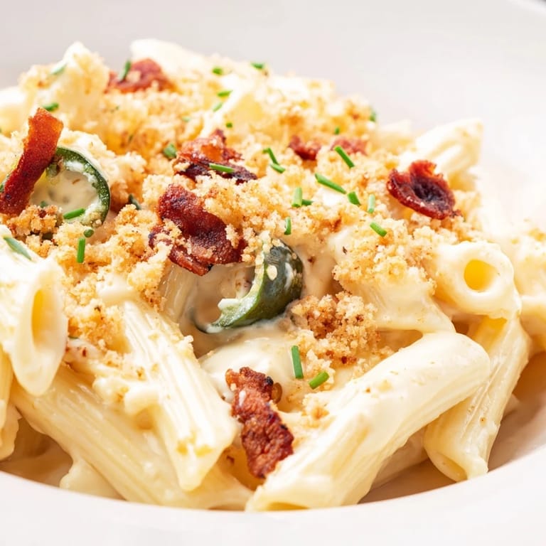 Comforting Jalapeño Popper Pasta twirled on a fork, featuring melted cheese, jalapeños, and golden toasted panko.