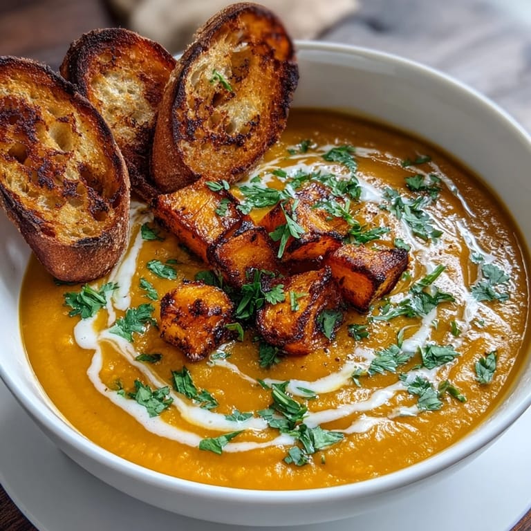 Vibrant ladle of golden Butternut Squash and Lentil Soup served in a rustic bowl, ideal for vegan gluten-free meals.