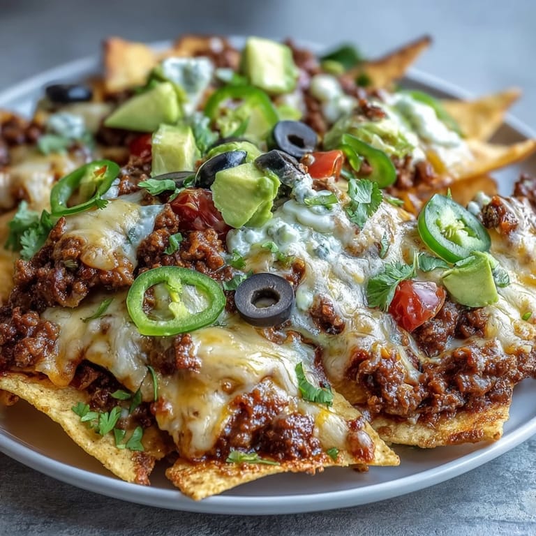 Sizzling Baked Nachos topped with black beans, jalapeños, and fresh cilantro served on a warm platter for sharing.