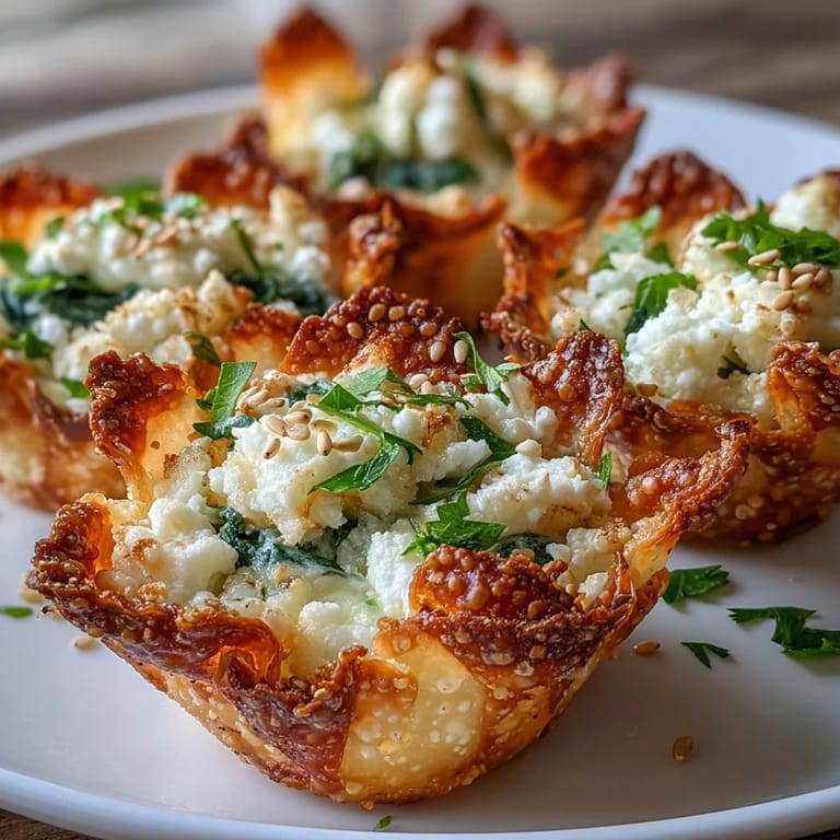 Appetizer platter featuring warm Mediterranean Spinach and Feta Cheese Crisps on a rustic wooden board.