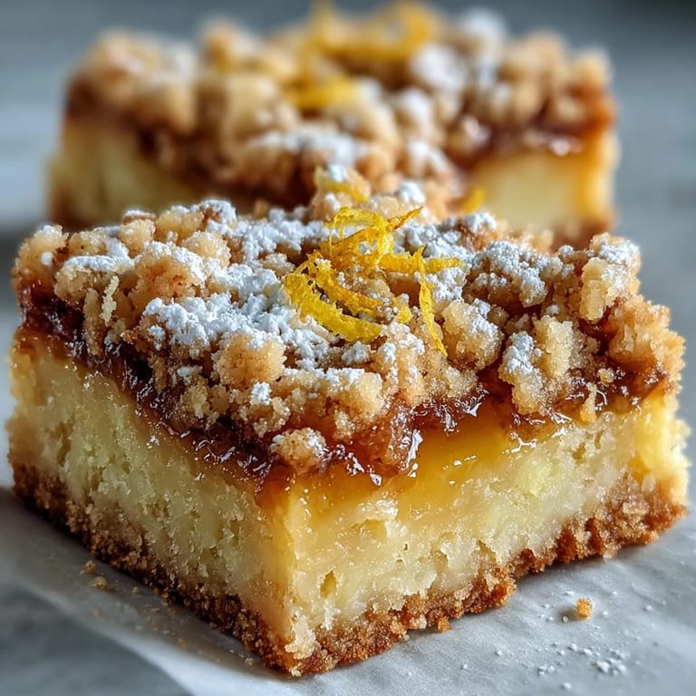 Homemade Lemon Crumb Bars are served on a rustic wooden board, dusted with powdered sugar, ideal for a sweet afternoon dessert snack.