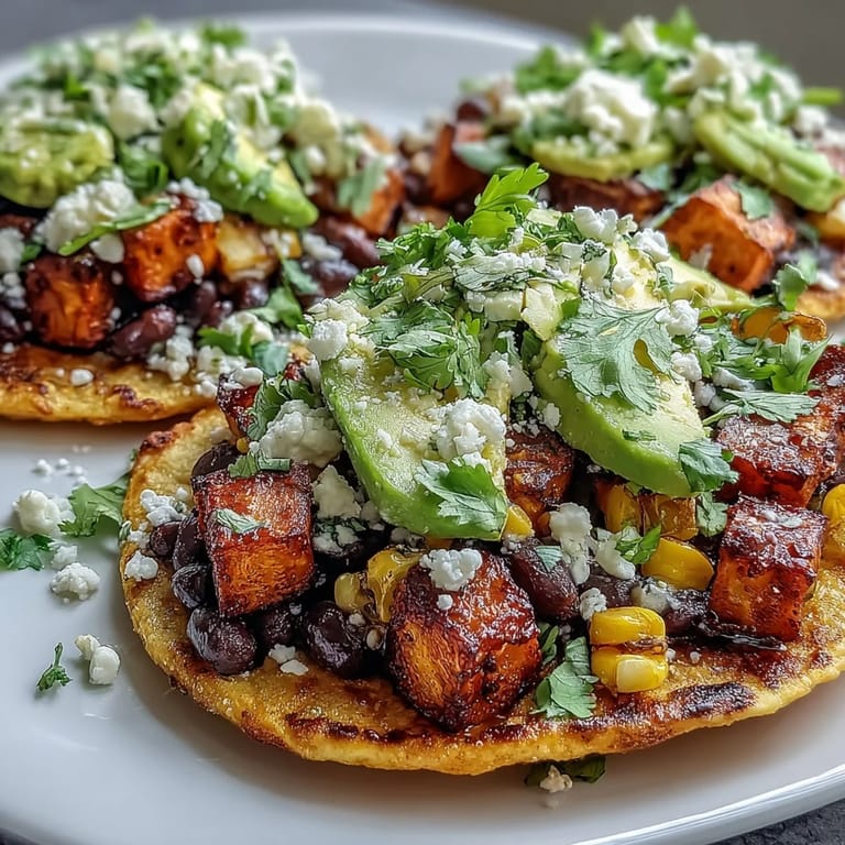 Serving Black Bean and Sweet Potato Tostadas with lime wedges and a side of corn, ready for a satisfying vegetarian lunch.