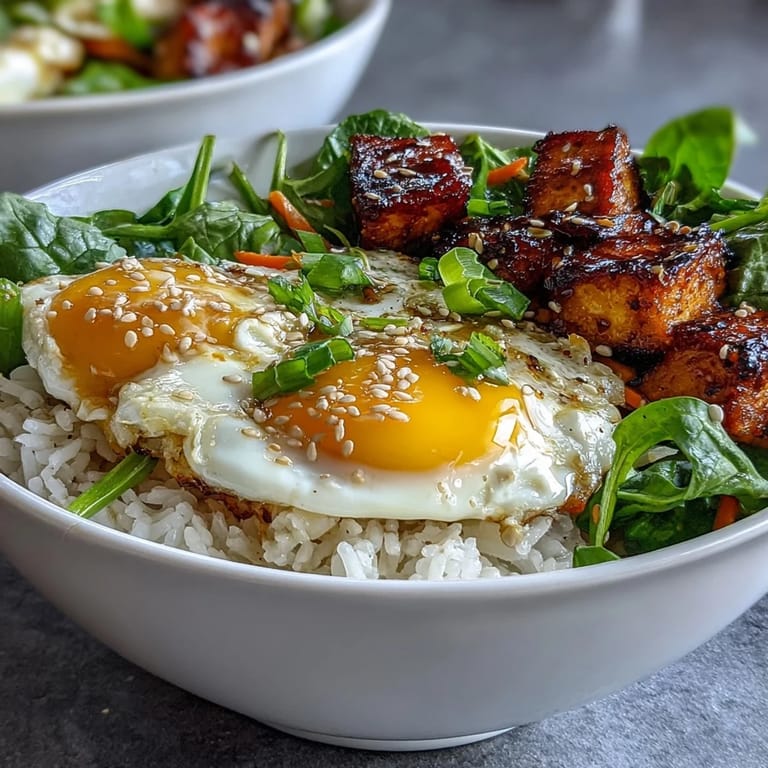 Drizzled with zesty ginger scallion sauce, this protein-rich bowl features golden sautéed tofu cubes.
