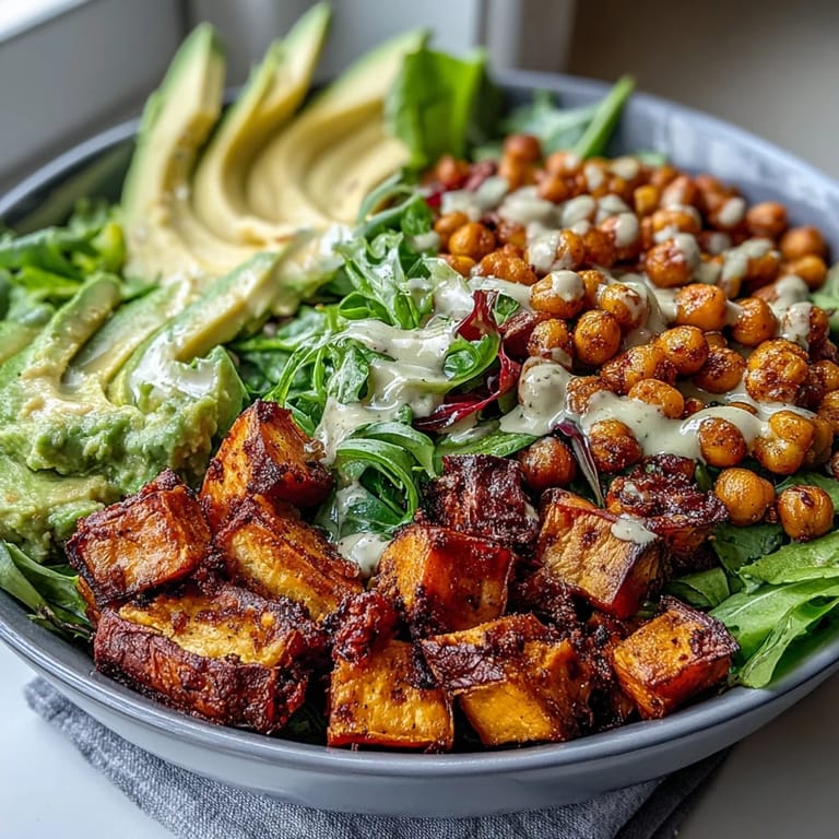 Enjoy a colorful Breakfast Buddha Bowl for breakfast, packed with avocado, cherry tomatoes, and a lemony tahini sauce.