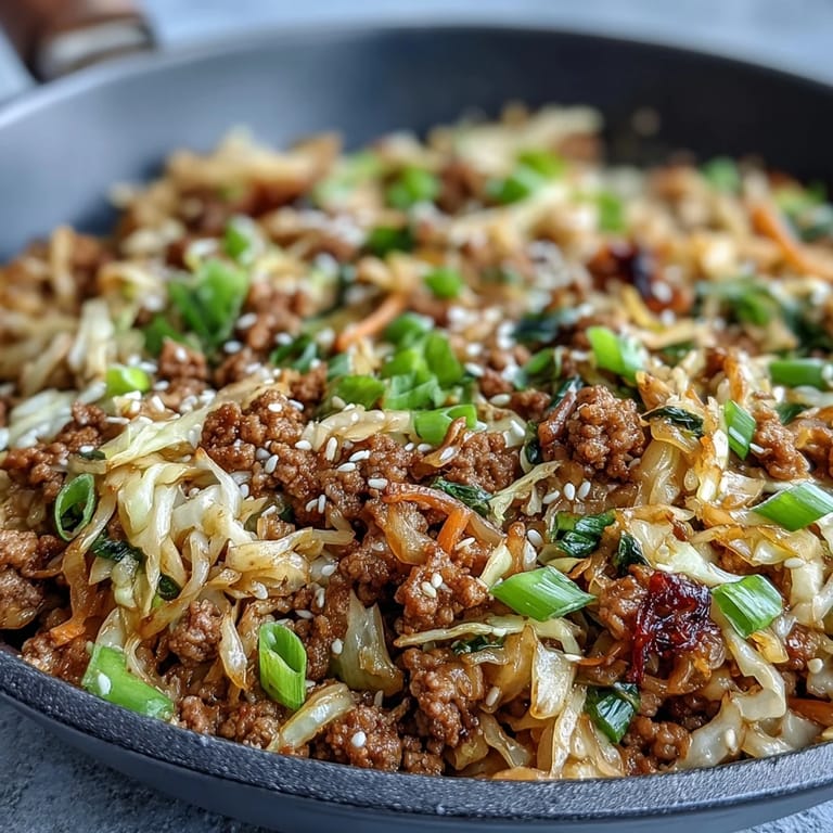 Easy one-pan Egg Roll in a Bowl dinner, perfect for quick weeknight meal prep with ginger and garlic.