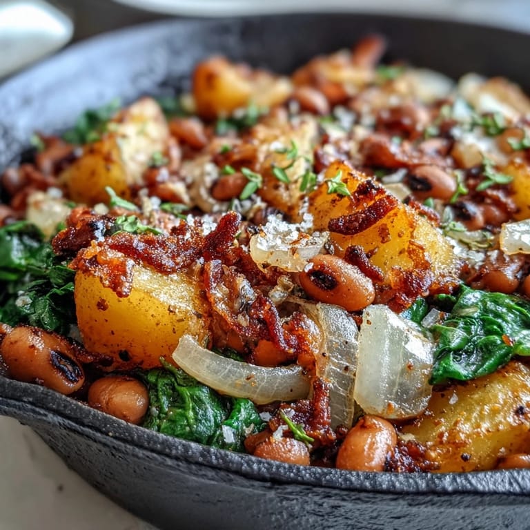 Serve this hearty Black-Eyed Pea Skillet Dinner with cornbread and lemon wedges for a complete Southern-inspired vegetarian meal.