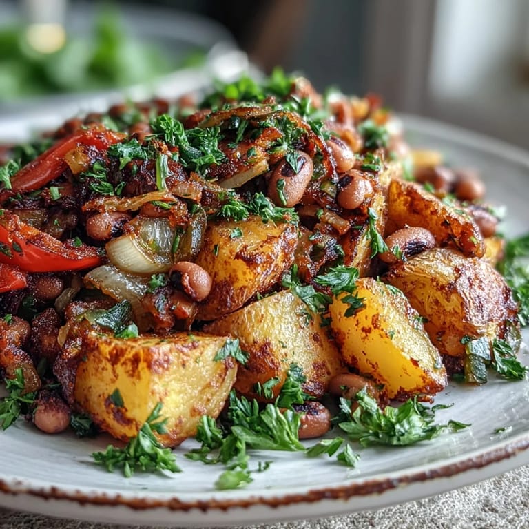 Tossed with smoked paprika, cumin, and thyme, this savory Black-Eyed Pea Hash cooks to crispy, golden-brown perfection in the oven.