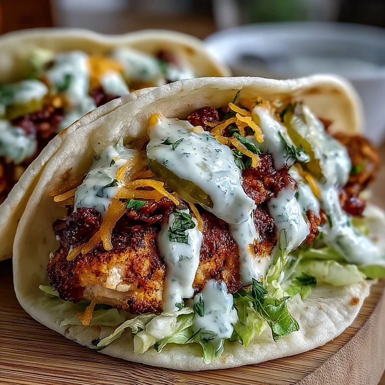 Sizzling skillet-smashed chicken thighs with ranch seasoning, layered with crunchy pickles and red onion on a golden cheddar cheese crust for these Dill Pickle Ranch Smash Chicken Tacos.