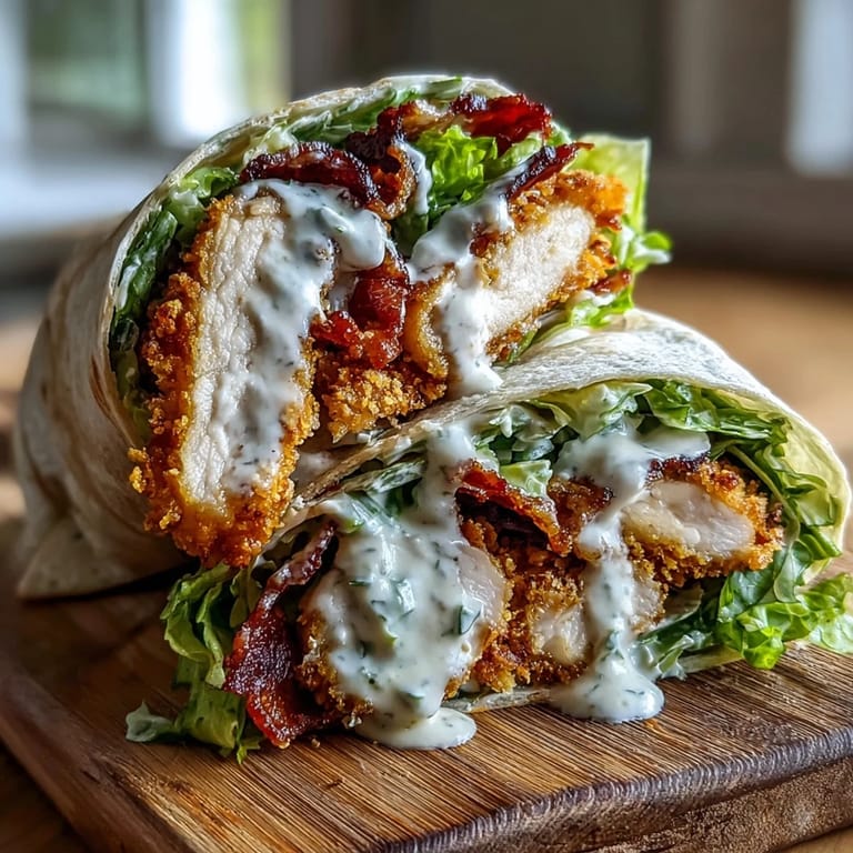 Crispy Chicken Bacon Caesar Wraps are served fresh, perfect for a hearty lunch or dinner.