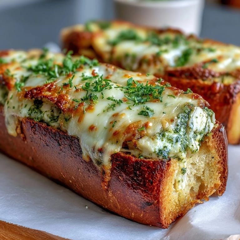 A person serving Pesto Chicken Garlic Bread Boats with a side salad for a family-style dinner.