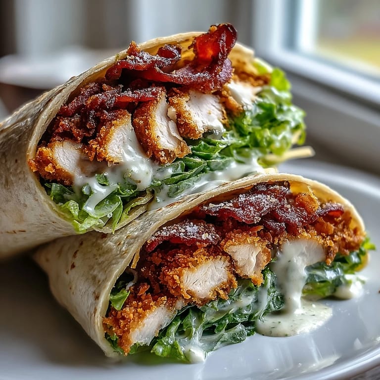 Warm, tightly rolled Crispy Chicken Bacon Caesar Wraps served with lemon wedges on a plate for a flavorful lunch.
