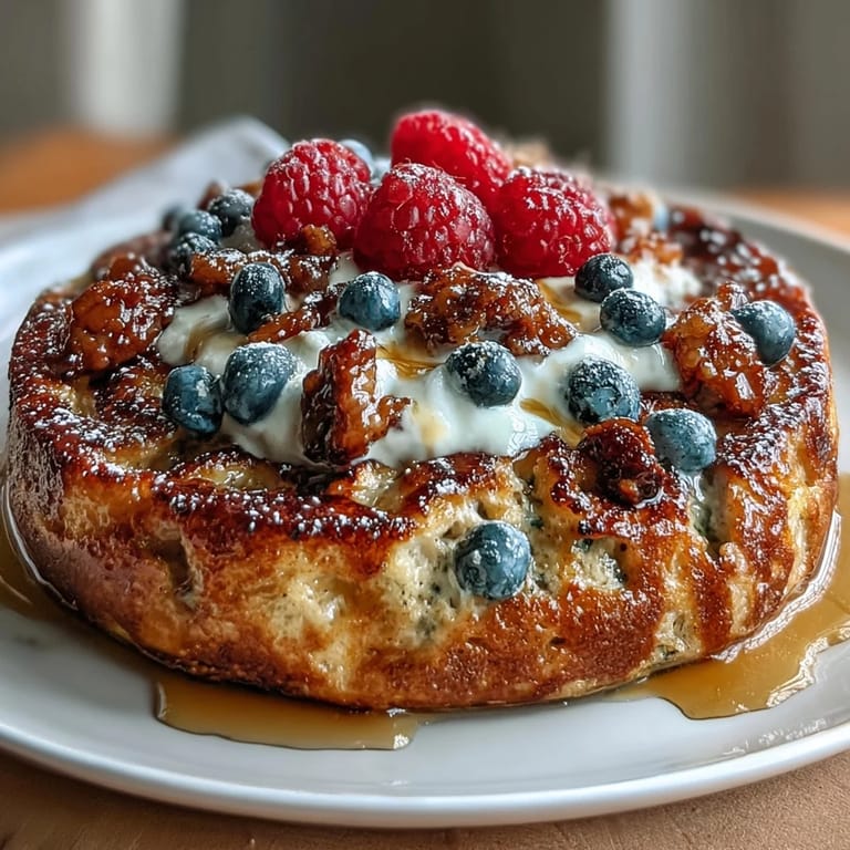 Healthy baked pancake bowl with 40g protein, fluffy texture, and customizable toppings for a nutritious start to your day.