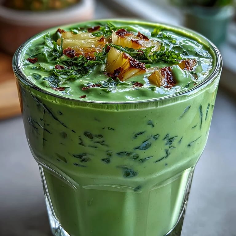 Creamy pineapple and spinach blend into a refreshing green shamrock smoothie, naturally sweetened with banana and a touch of honey.