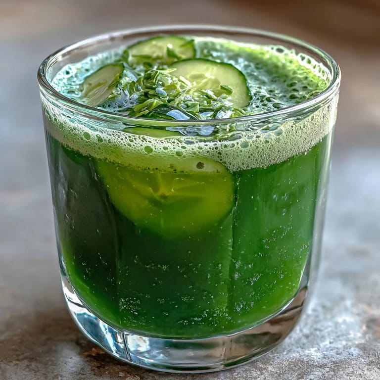 Bright detox juice featuring cucumber, apple, and ginger with a zesty lemon twist.