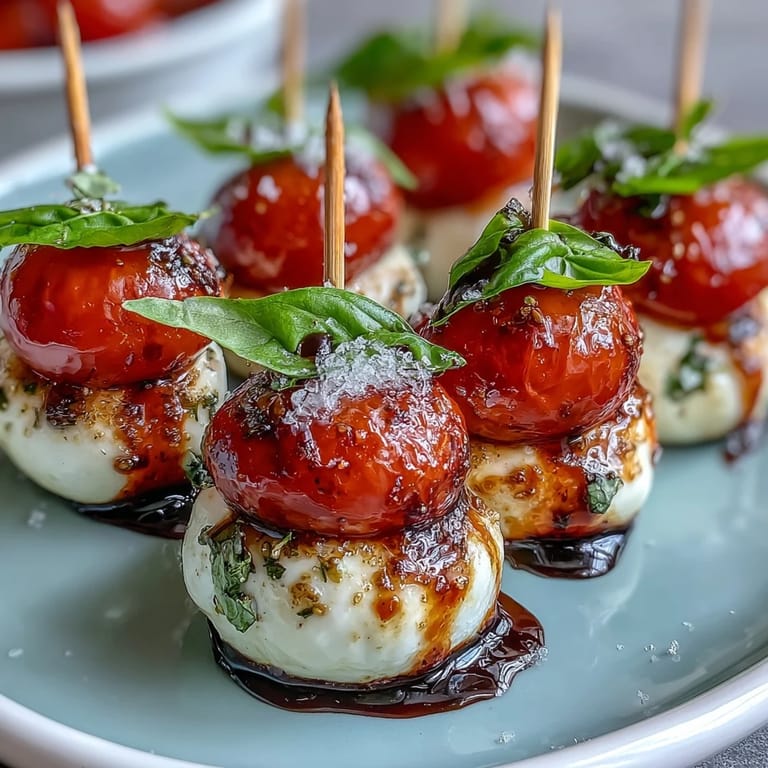 Elegant Bridal Shower Caprese Skewers: Colorful appetizer featuring juicy tomatoes, creamy mozzarella, and fragrant basil leaves.