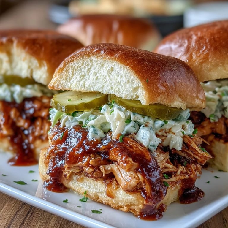 3. Mouthwatering pulled chicken sliders featuring rich barbecue glaze, perfect for baby showers, game day, or casual family gatherings.