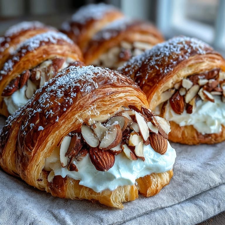 Almond croissant-style sourdough rolls baked to golden perfection, each bite offering a luscious almond cream center and crisp, buttery crust.