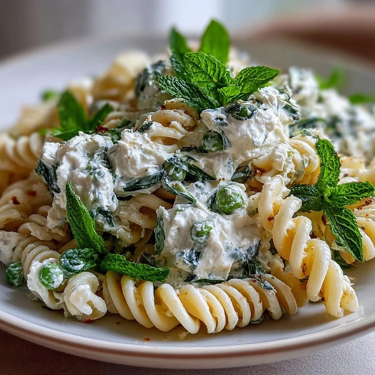 Bright green Pea and Ricotta Pasta with Mint, featuring tender peas and ricotta for a fresh, comforting meal.