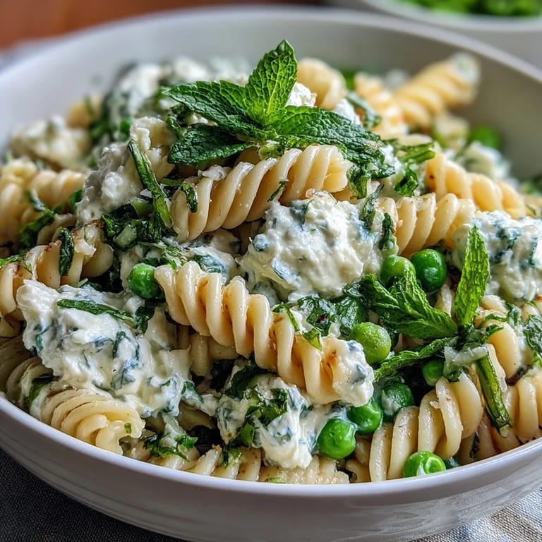 Spring Pea and Ricotta Pasta with Mint, tossed in a light, lemony sauce and sprinkled with grated cheese.  