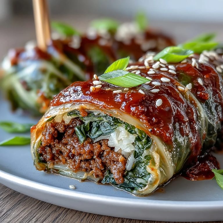 Tender Napa cabbage leaves wrapped around Korean-seasoned beef, steamed and paired with a zesty chili dipping sauce.