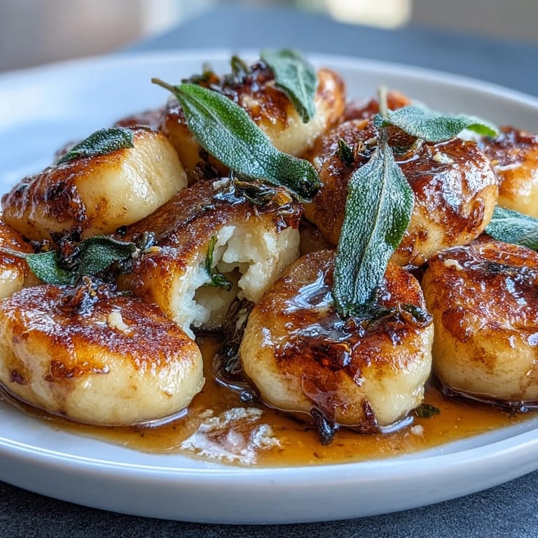 Pillowy gnocchi sautéed in brown butter with fresh sage leaves, creating a savory and aromatic dish perfect for cozy Italian-inspired dinners.
