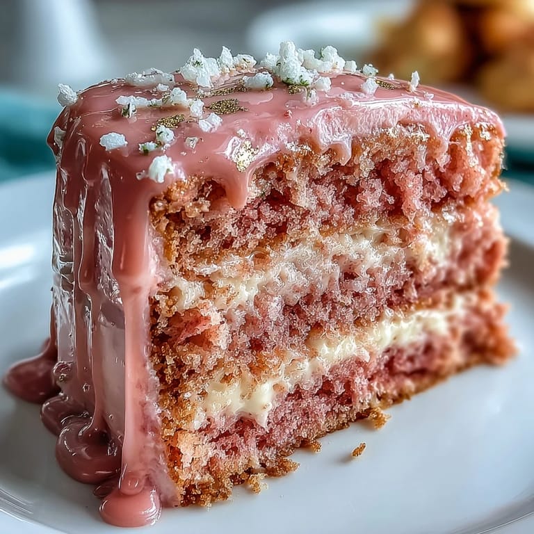 Stunning rosé velvet cake with gold drip decoration, showcasing vibrant pink hues and luxurious cream cheese frosting.