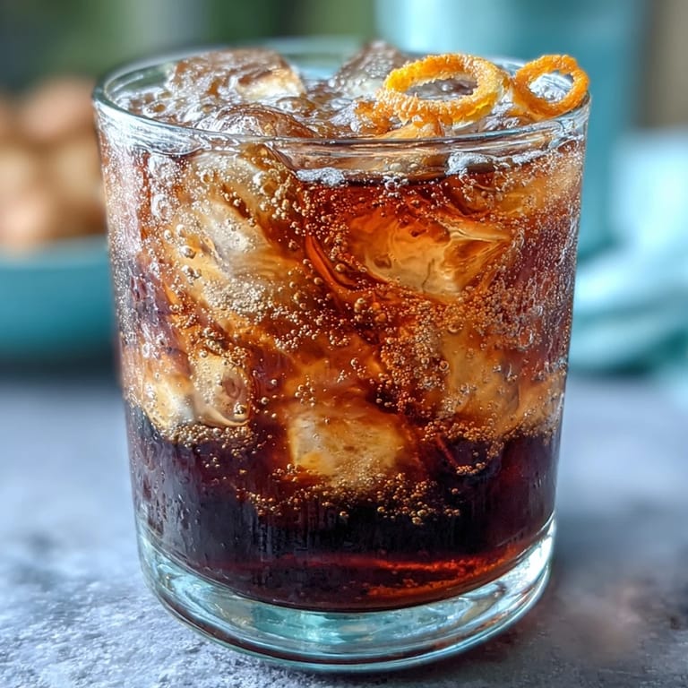 A chilled glass of cold brew coffee tonic garnished with fresh orange zest, combining smooth coffee and fizzy tonic for a unique drink.