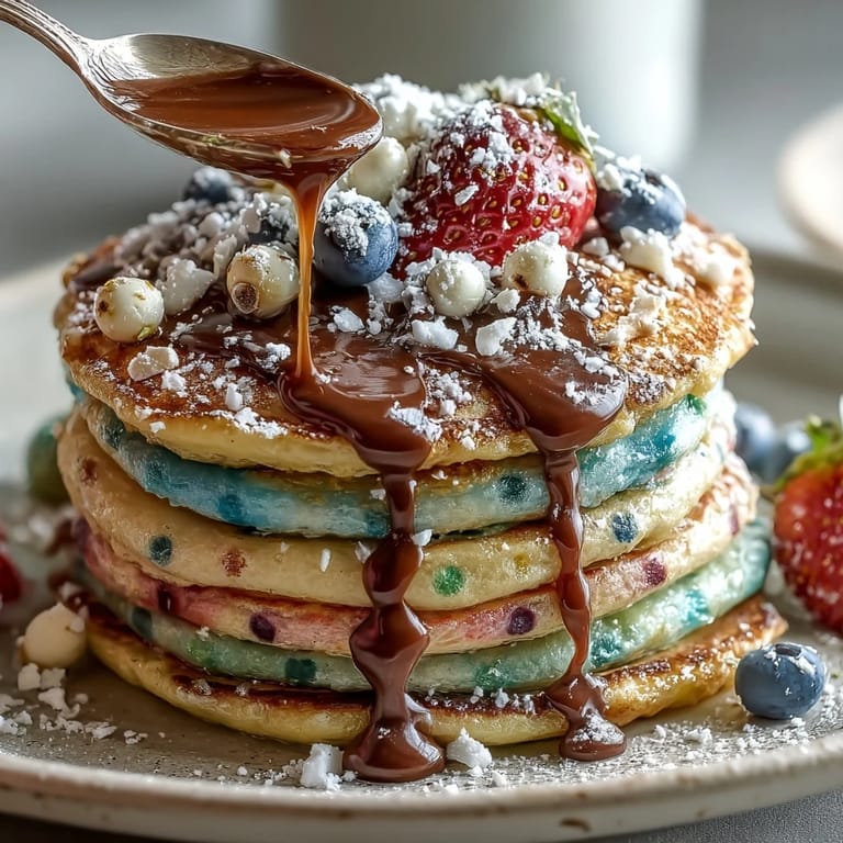 Creative Easter Egg Pancakes with vibrant food coloring and playful patterns, ideal for a spring holiday brunch.