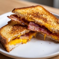 Oozy cheddar melts around crispy bacon in this perfect Crispy Bacon Cheddar Grilled Cheese.