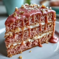 Bridal Shower Rosé Velvet Cake with Gold Drip features pink velvet layers infused with rosé wine and lush cream cheese frosting.
