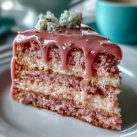 Elegant pink Bridal Shower Rosé Velvet Cake with shimmering gold drip.